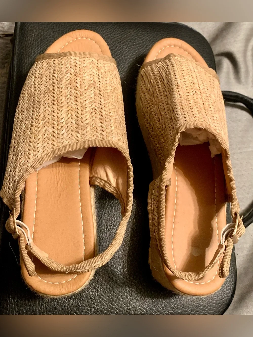 Woven Slingback Open-Toe Sandals - Tan